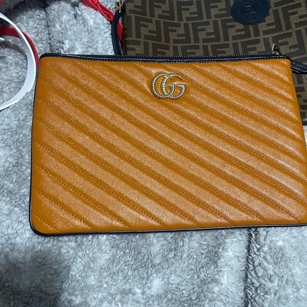 Gucci GG marmont Gucci clutch camel